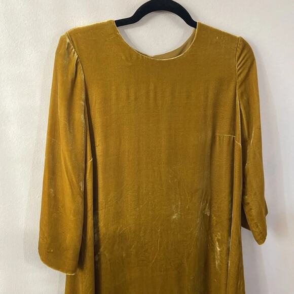 Hobbs London Crushed Velvet Dress Yellow Golden Mini Short 8 Silk Designer - Picture 3 of 8